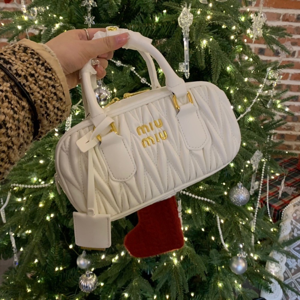 Miu Miu White Matelassé Mini Top-Handle Bag with Gold Hardware